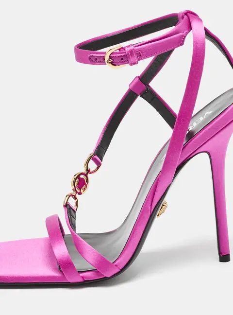 Versace Pink Satin Crystal Embellished Ankle Strap Sandals Size 39