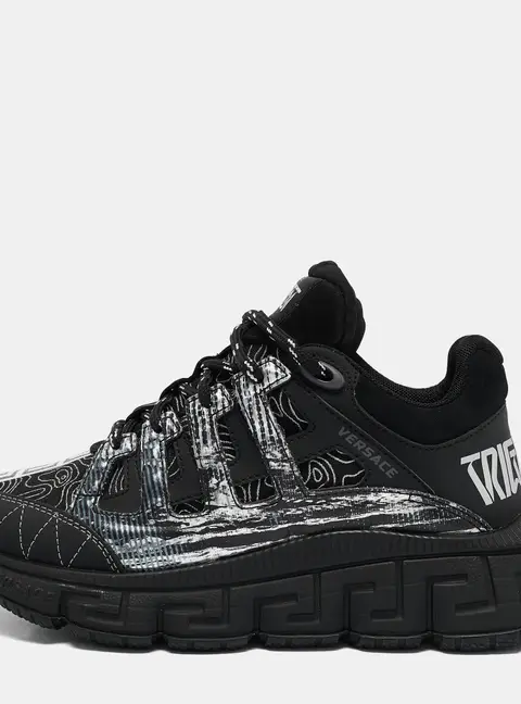 Versace Trigreca Size 35 Black Canvas and Leather Low Top Sneakers