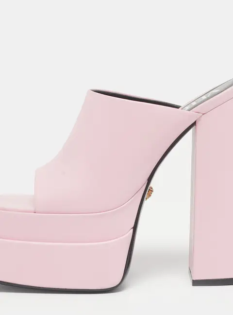 Versace Pink Leather Double Platform Mules Size 39