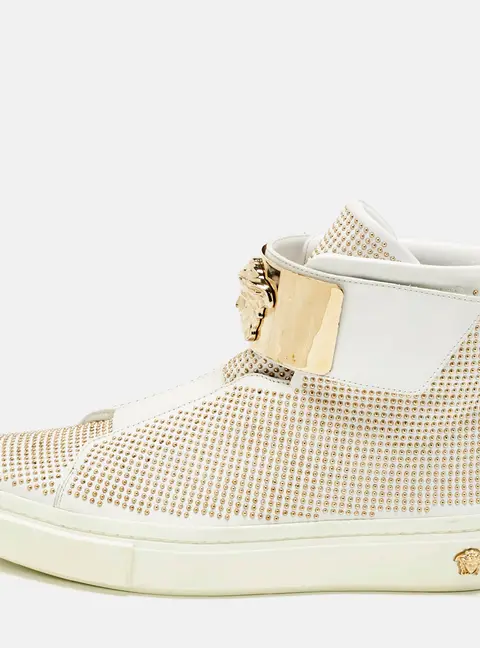 Versace White Leather Studded Medusa High Top Sneakers Size 41