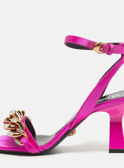 Versace Medusa Chain Size 36 Pink Satin Ankle Strap Sandals