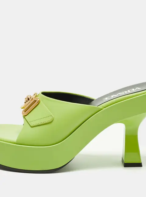Versace Medusa Biggie Size 38 Lime Green Leather Platform Mules