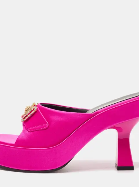 Versace Biggie Medusa Size 38 Fuchsia Satin Platform Slide Sandals