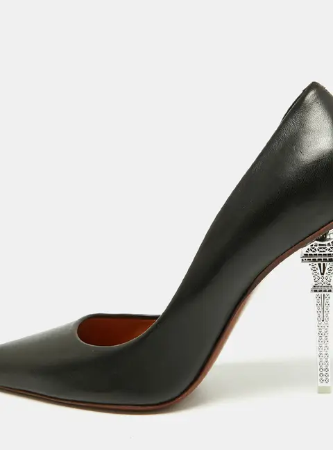 Vetements Eiffel Tower Size 38 Black Leather Pointed Toe Pumps