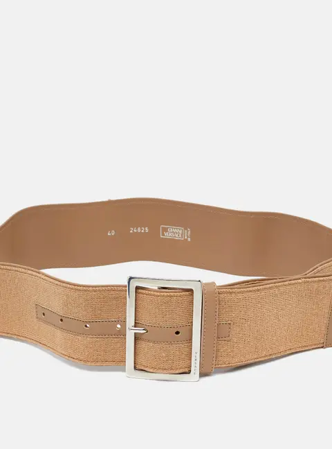Versace Beige Fabric and Leather Wide Buckle 110CM