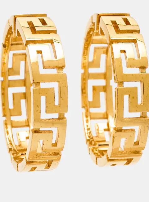 Versace Greca Gold Tone Hoop Earrings