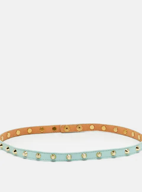 Versace Mint Blue Leather Studded Belt 75 CM
