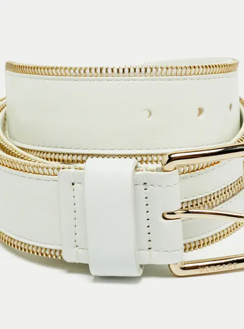 Versace White Leather Zip Detail Buckle Belt 70 CM