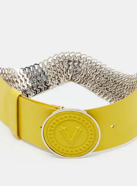 Versace 75CM Yellow Leather and Metal Chain Link Wide Waist Belt