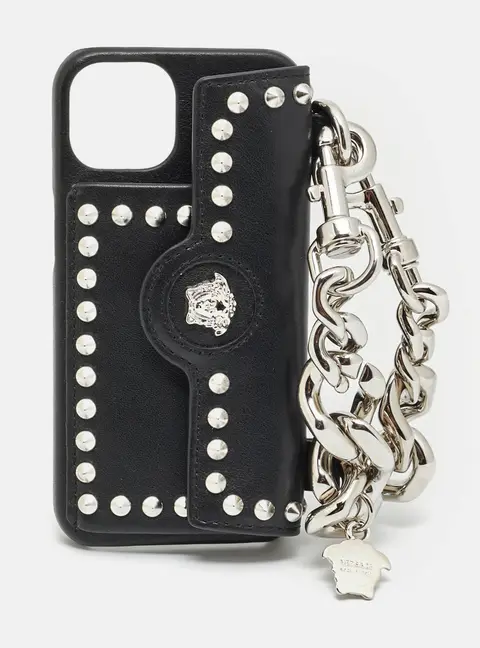 Versace Medusa Chain iPhone Cover Black Leather