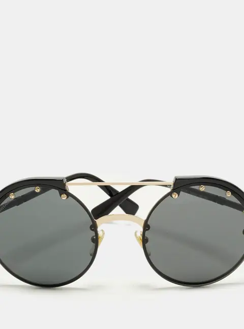 Versace Black/Gold Tone MOD 4337 Medusa Studded Round Sunglasses