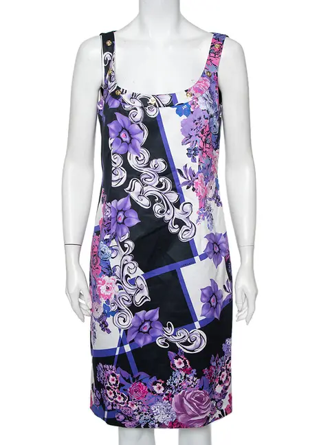 Versace Multicolor Printed Cotton Scoop Neck Sleeveless Shift Dress L