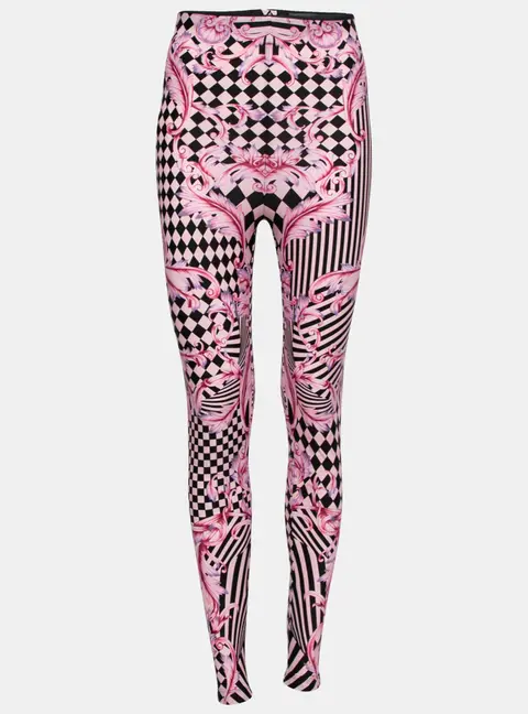 Versace Pink Stretch Knit Striped & Baroque Print Leggings S