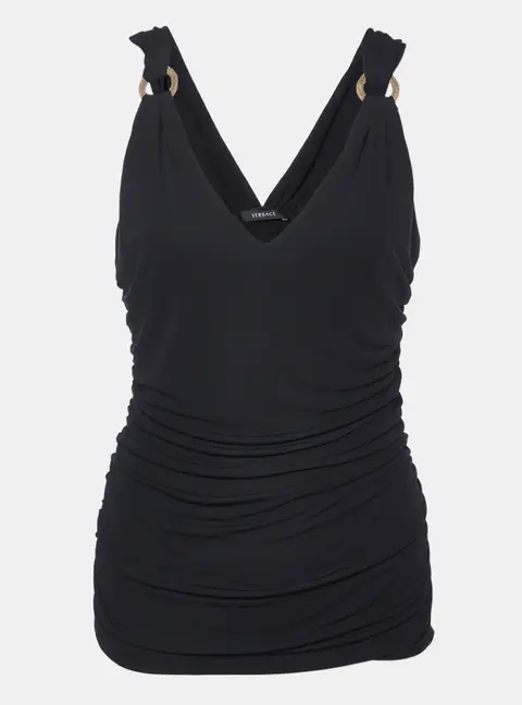 Versace Black Crepe Ruched Sleeveless Top S