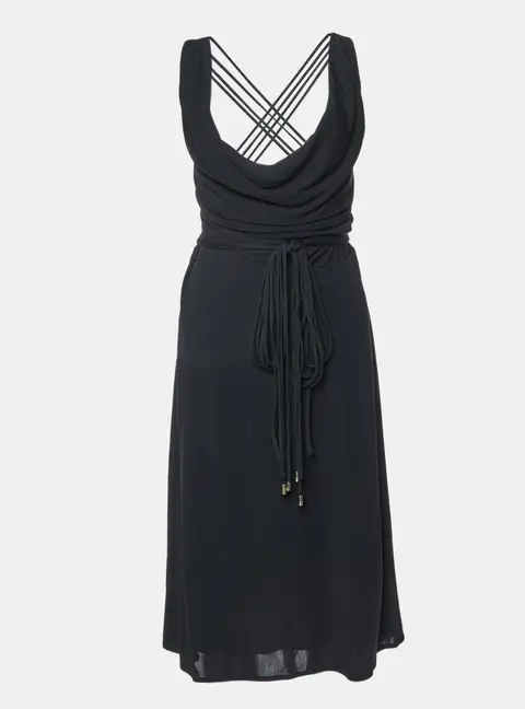 Versace Black Crepe Lace Up Back Sleeveless Dress L