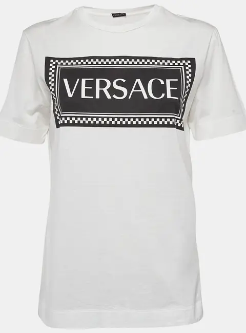 Versace White Logo Print Cotton T-Shirt S