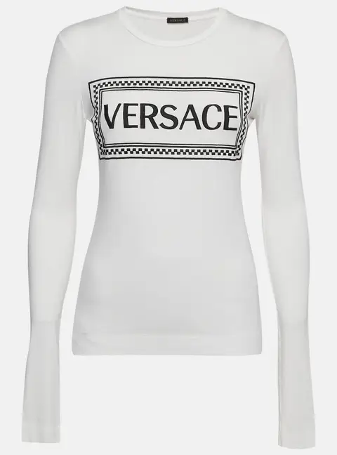 Versace White Logo Print Jersey Long Sleeve T-Shirt M