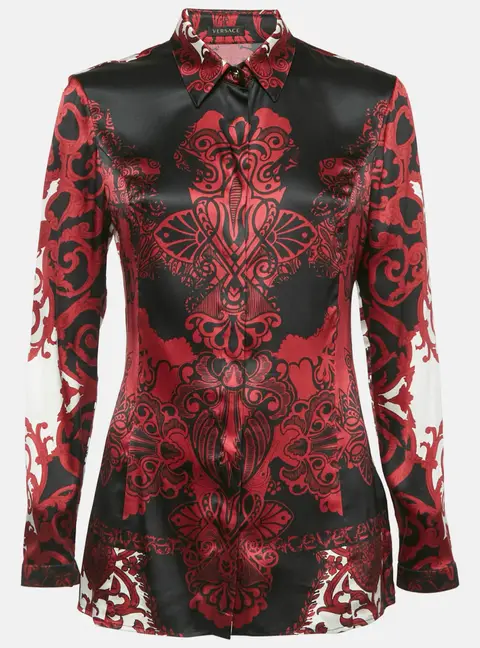 Versace Burgundy Paisley Print Satin Shirt M