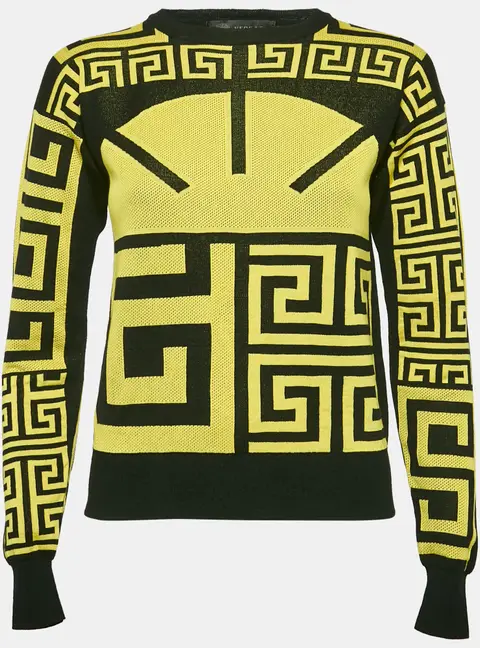 Versace Black/Yellow Greca Pattern Jersey Crewneck Sweatshirt S