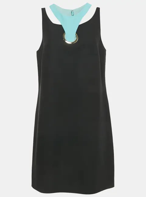Versace Black Silk Cut Out Neck Paneled Mini Dress L