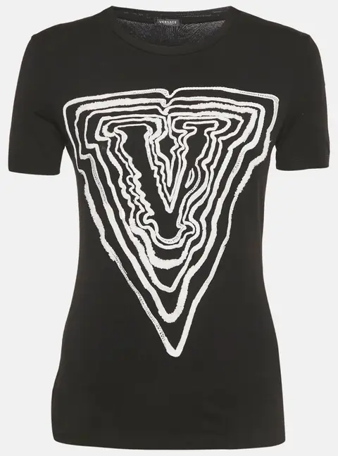 Versace Black Embroidered Jersey Crewneck T-Shirt M