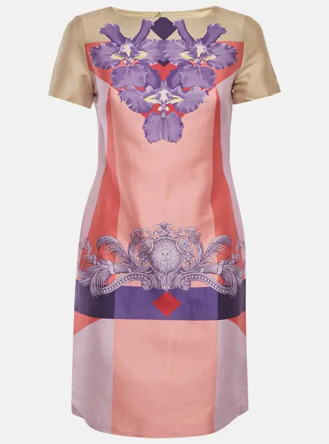 Versace Pink/Cream Printed Cotton Sheath Dress S
