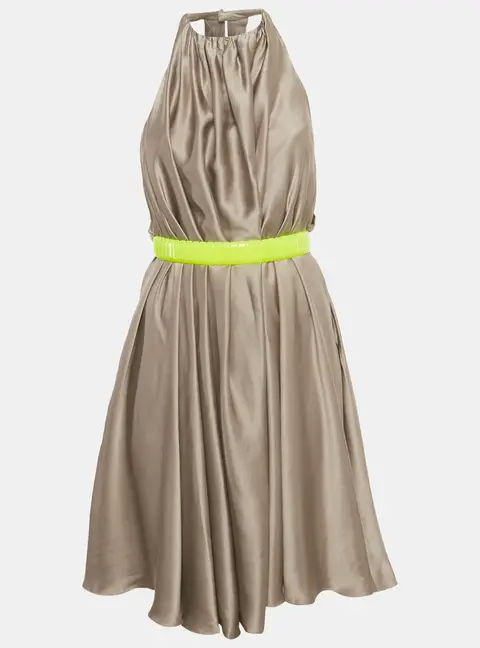 Versace Grey Silk Belted Halter Neck Mini Dress S