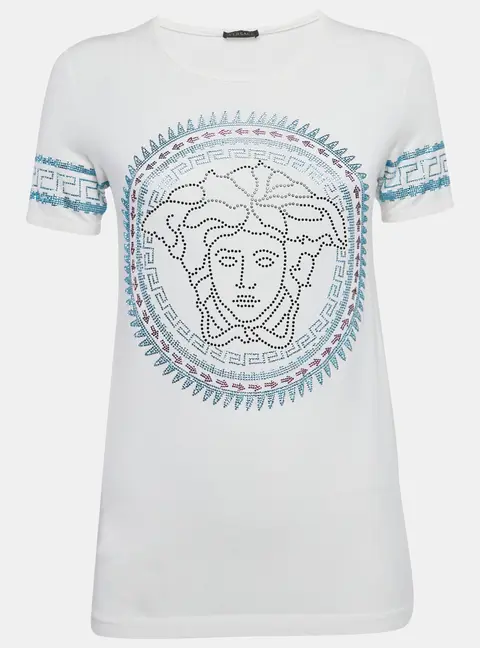 Versace White Medusa Embellished Jersey T-Shirt S