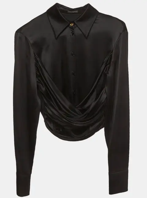 Versace Black Stretch Silk Crop Shirt S