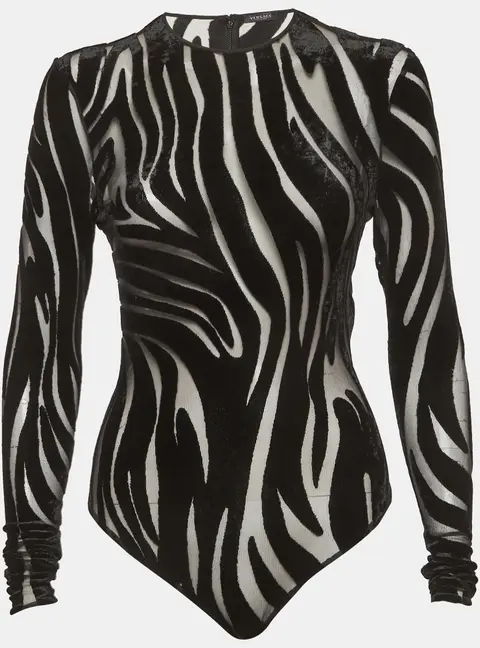 Versace Black Jersey Devore Sheer Bodysuit S
