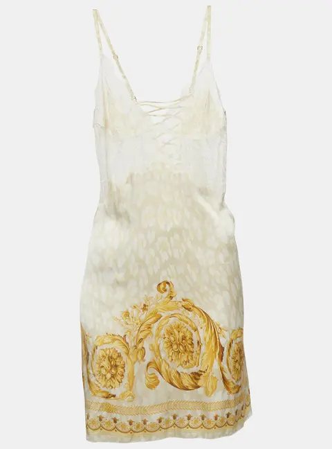 Versace White /Gold Baroque Print Silk Lace Trim Camisole S