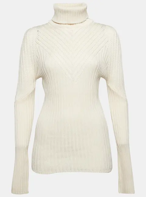 Versace Cream Rib Knit Turtle Neck Sweater M