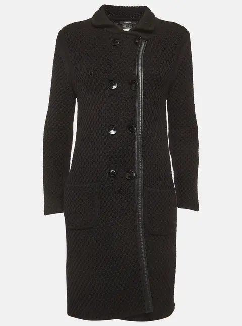 Versace Black Knit Double Breasted Coat S