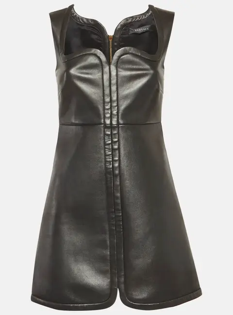 Versace Black Leather Mini Dress XS