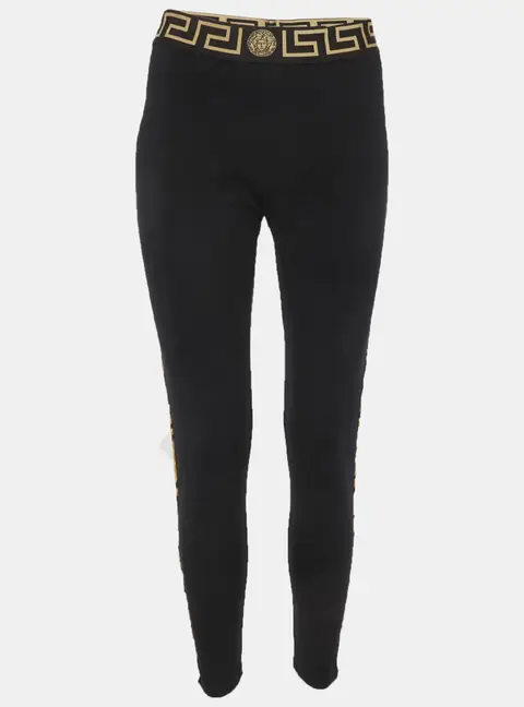 Versace Black Grecca Border Waistband Jersey Gym Leggings S