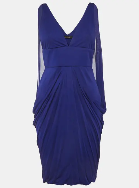 Versace Blue Jersey Draped Mini Dress M