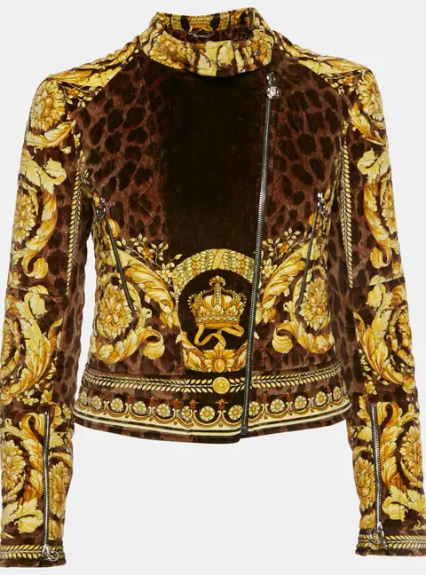 Versace Yellow Barocco Print Velvet Quilted Jacket S