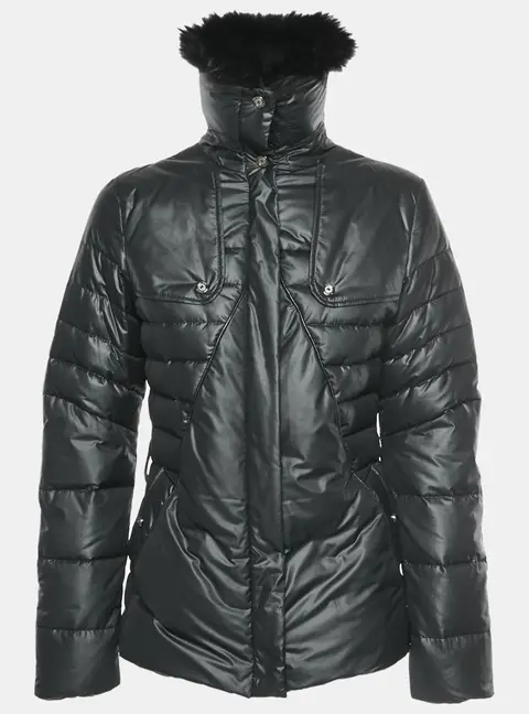 Versace Black Fur Trim Synthetic Puffer Jacket S