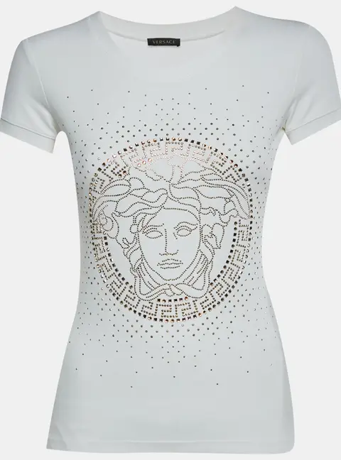 Versace White Medusa Studded Jersey T-Shirt S