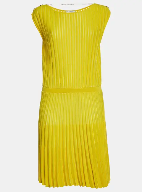 Versace Collection Yellow Rib Knit Flared Mini Dress L