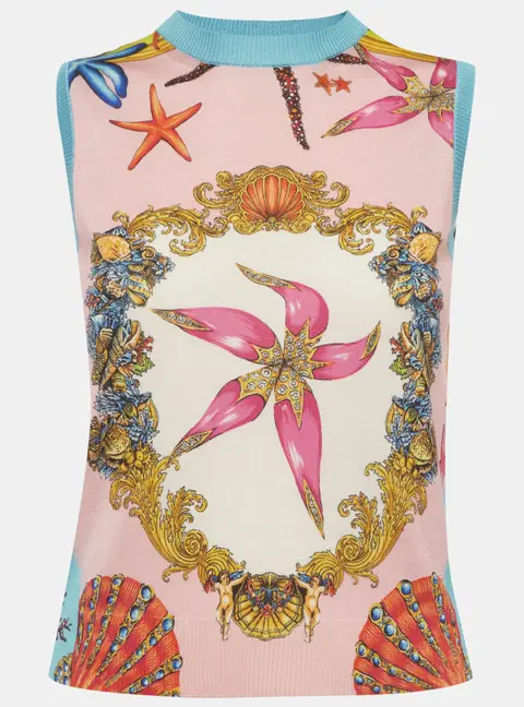 Versace Pink Printed Jersey Sleeveless Tank Top S