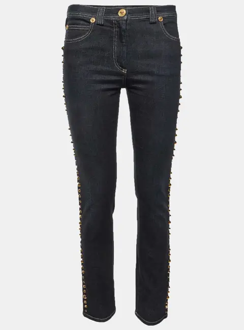 Versace Black Denim Studded Slim Fit Jeans M/Waist 30"