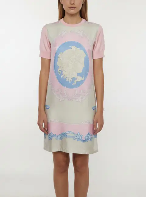 Versace Pink Printed Jersey Short Sleeve Shirt Dress XS