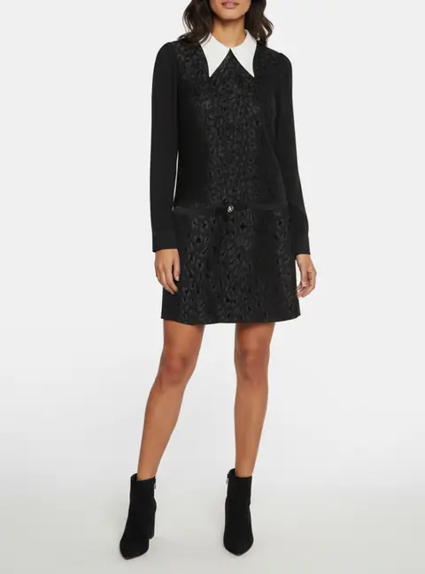 Versace Black Leopard Jacquard Wool Blend Mini Dress XS