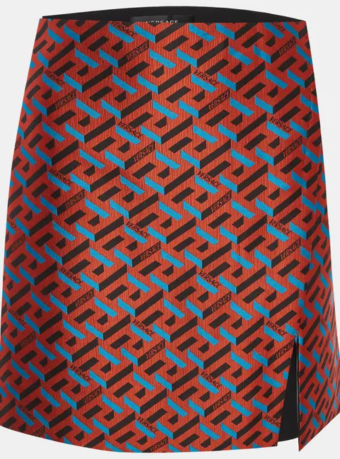 Versace Orange La Greca Print Jacquard Mini Skirt M