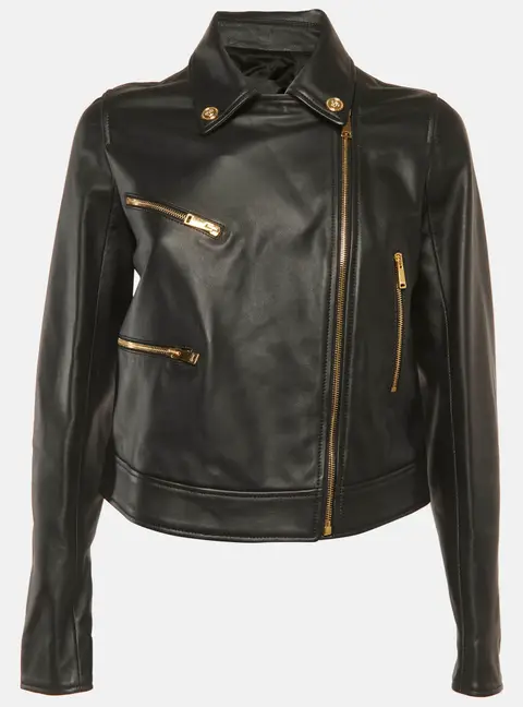 Versace Black Lambskin Leather Zip Up Jacket S
