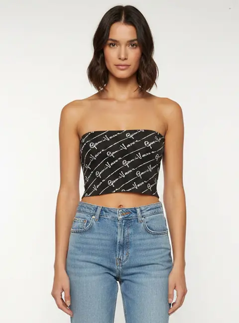 Versace Black Monogram Cotton Knit Tube Top M
