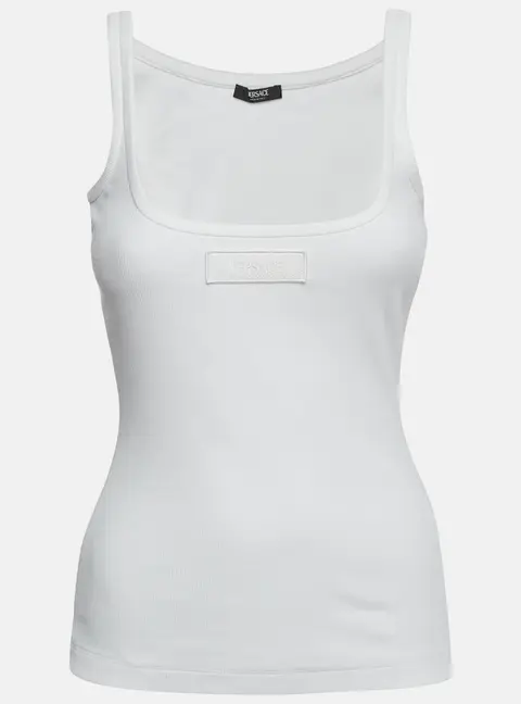Versace White Rib Knit Sleeveless Tank Top XS