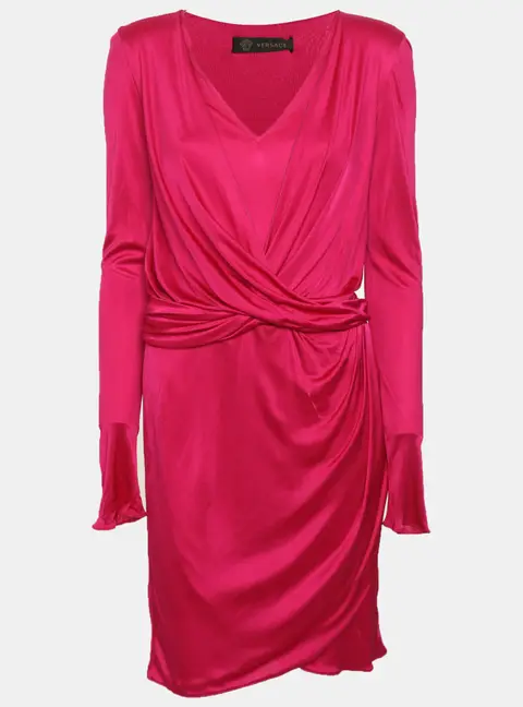 Versace Pink Jersey Draped Midi Dress M