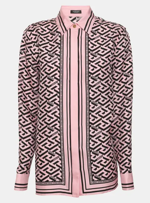 Versace Pink Printed Satin Long Sleeve Shirt S